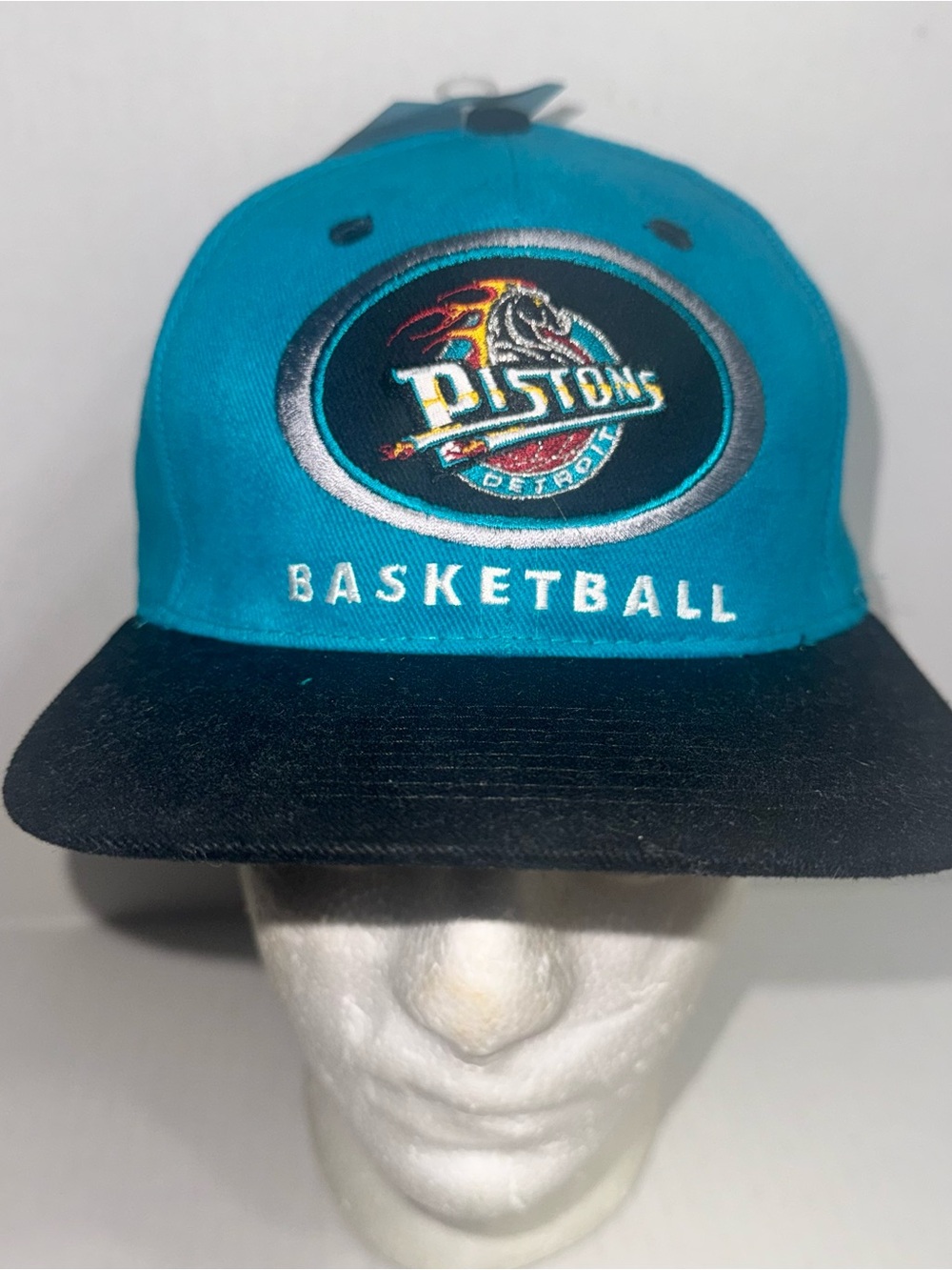 Vintage Drew Pearson Detroit Pistons Teal Snapback Hat 90s NBA Basketball Cap